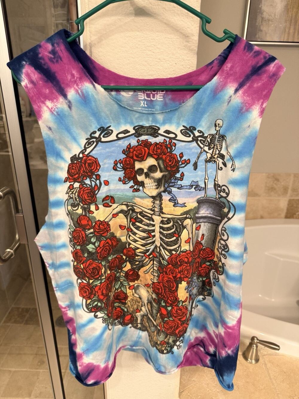 Liquid Blue Grateful Dead Tie Dye Cut Off Shirt XL Skeleton Roses Tank Tee